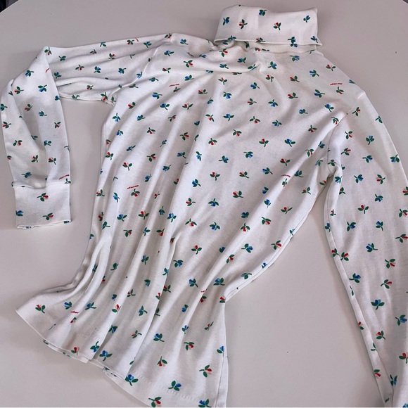 Vintage 60 70 Obermeyer Cottagecore Flower Ski Turtleneck Tee shirt Base Layer - Picture 11 of 16